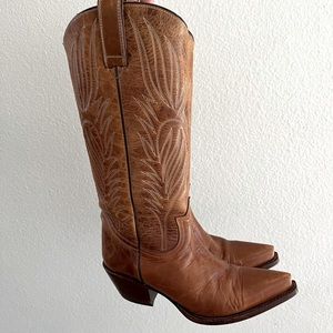 Tan leather cowboy boots
